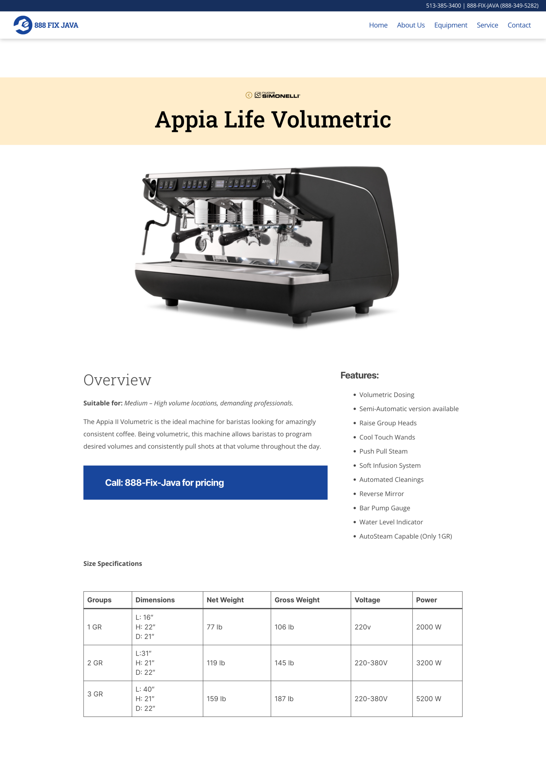 Appia Life Volumetric machine detail page